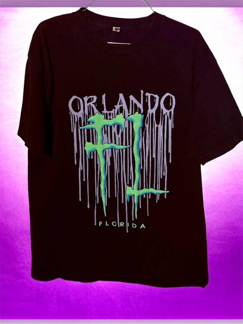 Orlando Florida Dripping Slime Font Graphic T-Shirt Black Size M Souvenir Tee FL
